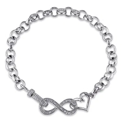 Mimi & Max 1/10ct Tw Diamond Infinity Heart Bracelet In Sterling Silver