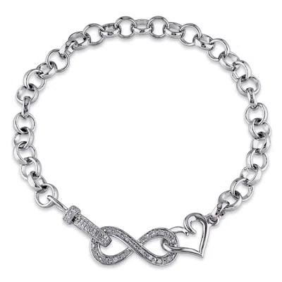 Mimi & Max 1/10ct Tw Diamond Infinity Heart Bracelet In Sterling Silver In White