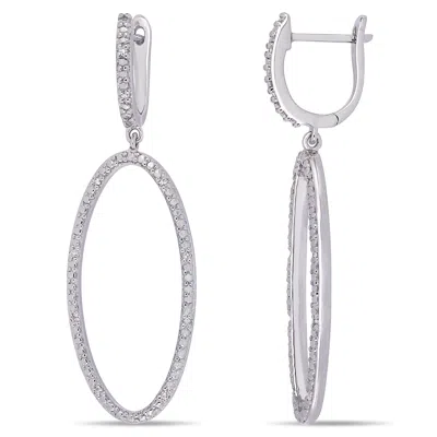Mimi & Max 1/10ct Tw Diamond Oval Drop Earrings In Sterling Silver