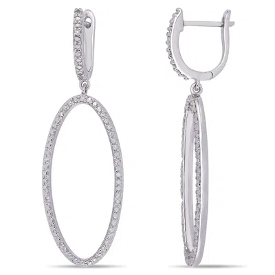 Mimi & Max 1/10ct Tw Diamond Oval Drop Earrings In Sterling Silver In White