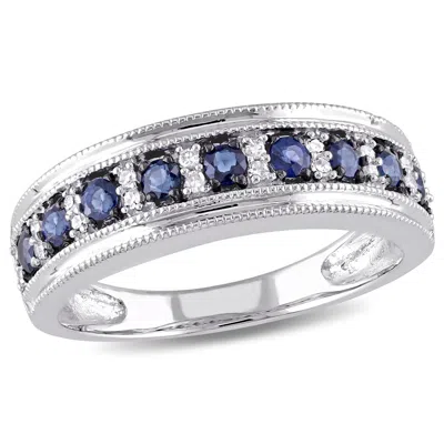 Mimi & Max 1/10ct Tw Diamond Sapphire Anniversary Band 10k White Gold In Blue