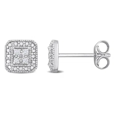 Mimi & Max 1/10ct Tw Diamond Square Cluster Stud Earrings In Sterling Silver