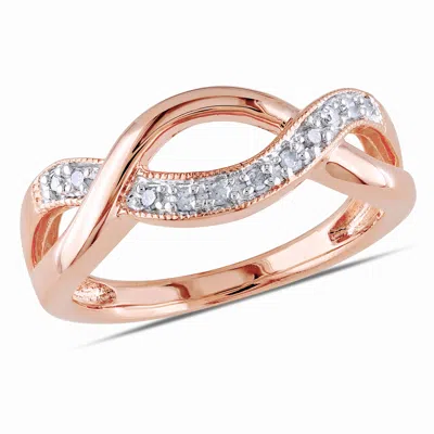 Mimi & Max 1/10ct Tw Diamond Twist Ring Pink Plated Sterling Silver In White