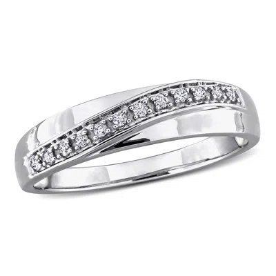Mimi & Max 1/10ct Tw Mens Crossover Diamond Wedding Band In 10k White Gold In Silver