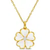 Mimi & Max 1/10ct White Topaz White Enamel Plated Flower Necklace Yellow Silver In White
