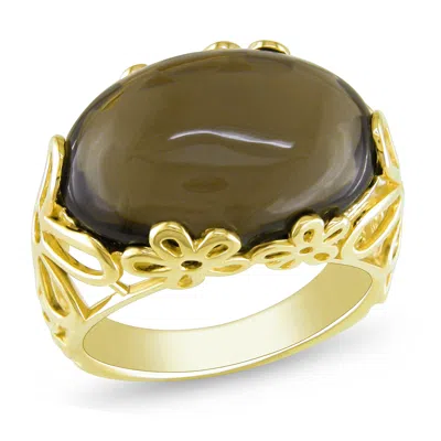 Mimi & Max 11ct Tgw Oval Cut Smokey Quartz Filigree Ring Yellow Silver In Multi