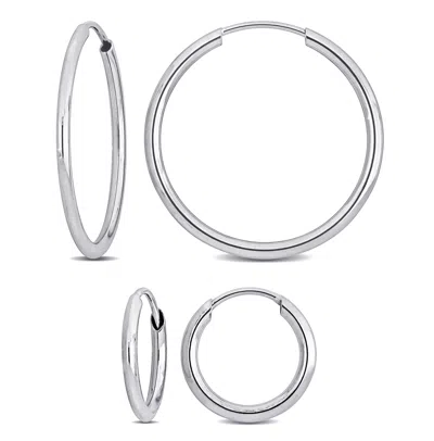 Mimi & Max 11mm 20mm Hoop Earrings 2-piece Set 14k White Gold