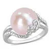 Mimi & Max 12-12.5mm Button-shaped Pink Freshwater Cultured Pearl And Diamond Accent Flower Split-shank Ring In In Multi