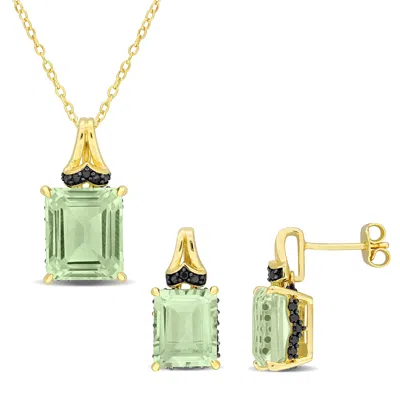Mimi & Max 12 1/2ct Tgw Octagon-cut Green Quartz Black Sapphire Jewelry Set Yellow Silver