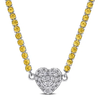 Mimi & Max 12 1/3ct Tgw Citrine Created White Sapphire Heart Necklace In Sterling Silver-17 In In Multi