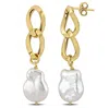 Mimi & Max 12-13mm Cultured Freshwater Keshi Pearl Link Drop Earrings In Yellow Plated Sterling Silver In Silver