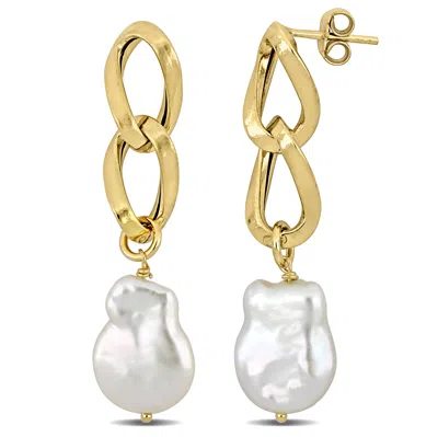 Mimi & Max 12-13mm Cultured Freshwater Keshi Pearl Link Drop Earrings In Yellow Plated Sterling Silver