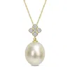 Mimi & Max 12-13mm South Sea Cultured Pearl Diamond Accent Floral Necklace 10k Yellow Gold In Gold