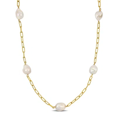 Mimi & Max 12-14 Mm Cultured Freshwater Coin Pearl Station Chain Necklace In 18k Yellow Gold Plated Sterling Si