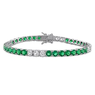 Mimi & Max 12 1/6 Ct Tgw Created White Sapphire Created Emerald Bracelet Yellow Silver In Metallic