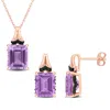Mimi & Max 12 4/5ct Tgw Octagon-cut Rose De France Black Sapphire Jewelry Set Rose Silver In Purple