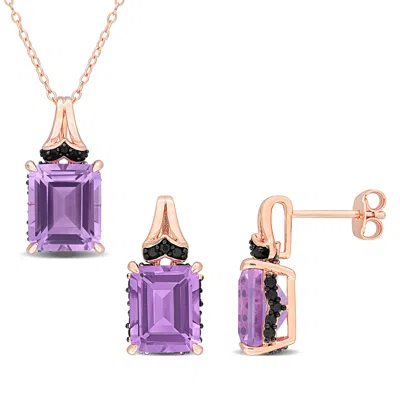 Mimi & Max 12 4/5ct Tgw Octagon-cut Rose De France Black Sapphire Jewelry Set Rose Silver In Gold