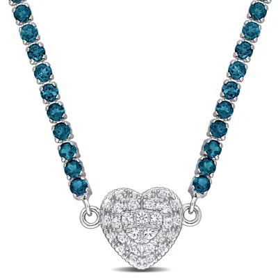 Mimi & Max 12 7/8ct Tgw Peridot Created White Sapphire Heart Necklace Sterling Silver