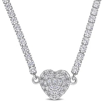 Mimi & Max 12 7/8ct Tgw Peridot Created White Sapphire Heart Necklace Sterling Silver