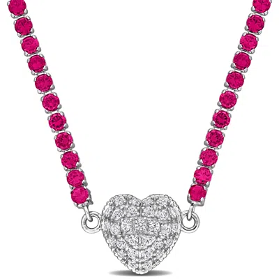 Mimi & Max 12 7/8ct Tgw Peridot Created White Sapphire Heart Necklace Sterling Silver