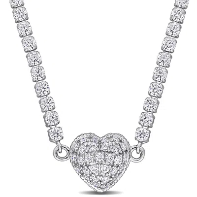 Mimi & Max 12 7/8ct Tgw Peridot Created White Sapphire Heart Necklace Sterling Silver