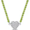 Mimi & Max 12 7/8ct Tgw Peridot Created White Sapphire Heart Necklace Sterling Silver