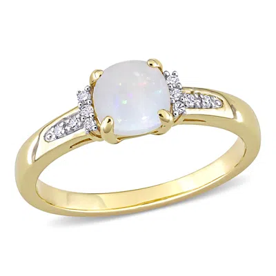 MIMI & MAX 1/2 CT TGW OPAL AND DIAMOND ACCENT GEOMETRIC RING IN 10K YELLOW GOLD