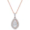 Mimi & Max 1/2 Ct Tw Diamond Halo Teardrop Pendant With Chain With Chain In 14k Rose Gold In Pink
