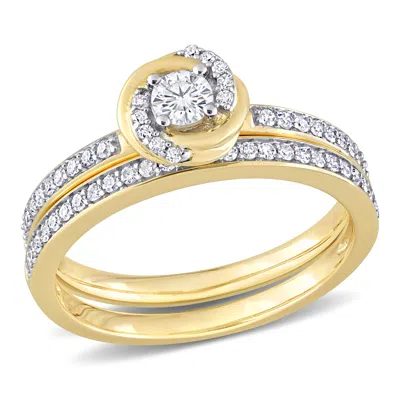 Mimi & Max 1/2ct Tdw Diamond Double Swirl Bridal Set In 14k Yellow Gold In Silver