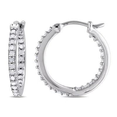 Mimi & Max 1/2ct Tdw Diamond Inside Outside Hoop Earrings In Sterling Silver In White