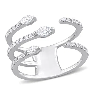 Mimi & Max 1/2ct Tdw Marquise And Round-cut Diamond Three-row Ring In 14k White Gold In Silver