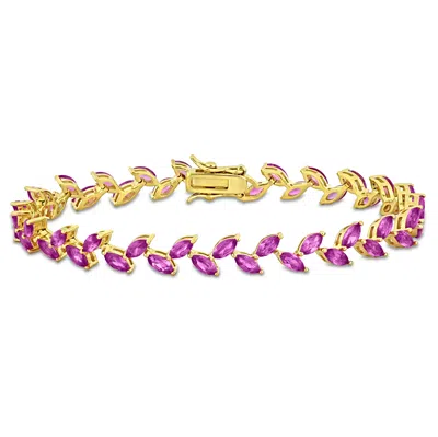 Mimi & Max 12ct Tgw Created Pink Sapphire Leaf Bracelet In Yellow Silver-7.25 In