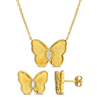Mimi & Max 1/2ct Tgw Created White Sapphire Butterfly Stud Jewelry Yellow Plated Sterling Silver In Gold