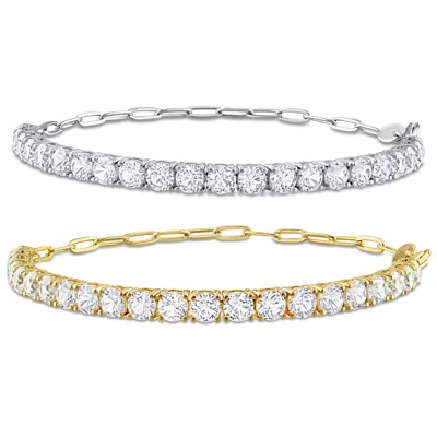 Mimi & Max 12ct Tgw Created White Sapphire Semi Tennis Bracelet 2-piece Set White & Yellow Silver In Multi