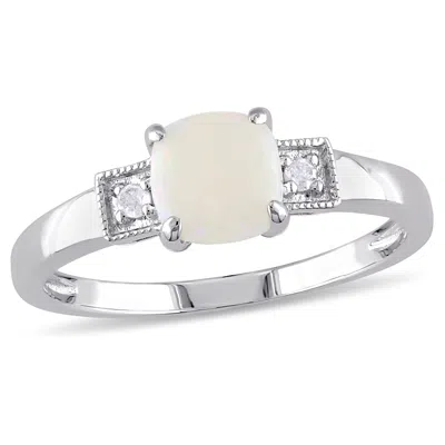 Mimi & Max 1/2ct Tgw Cushion-cut Opal And Diamond Accent Ring In Sterling Silver