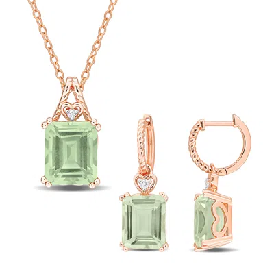 Mimi & Max 12ct Tgw Green Quartz White Topaz Heart Jewelry Set Rose Plated Sterling Silver