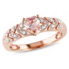 Mimi & Max 1/2ct Tgw Heart-cut Morganite Diamond Multi-leaf Ring 10k Rose Gold In Pink