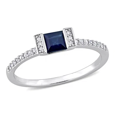 Mimi & Max 1/2ct Tgw Princess Cut Sapphire And 1/10ct Tw Diamond Ring 14k White Gold In Blue