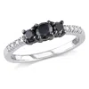 Mimi & Max 1/2ct Tw Black & White Diamond 3-stone Engagement Ring Sterling Silver In Black