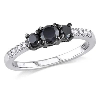 Mimi & Max 1/2ct Tw Black & White Diamond 3-stone Engagement Ring Sterling Silver