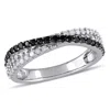 Mimi & Max 1/2ct Tw Black And White Diamond Crossover Ring Sterling Silver In Multi