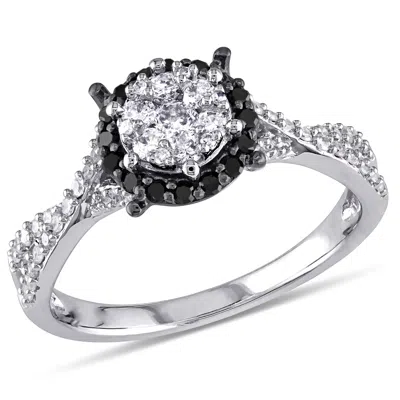 Mimi & Max 1/2ct Tw Black And White Halo Diamond Engagement Ring 10k White Gold
