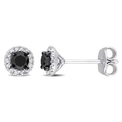 Mimi & Max 1/2ct Tw Black And White Halo Diamond Stud Earrings In Sterling Silver