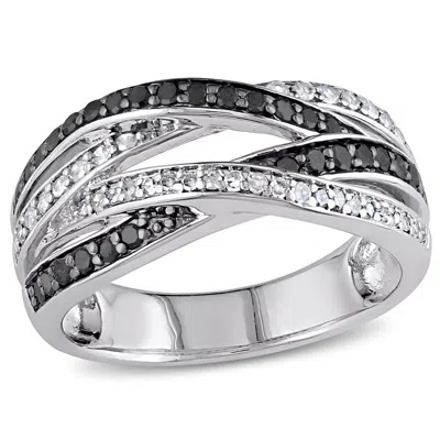Mimi & Max 1/2ct Tw Black White Diamond Crossover Band Sterling Silver