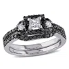 Mimi & Max 1/2ct Tw Black White Halo Princess Cut Diamond Bridal Ring Set 10k White Gold In Multi