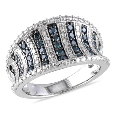 Mimi & Max 1/2ct Tw Blue Diamond Multi-row Concave Cocktail Ring Sterling Silver