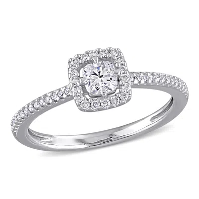 Mimi & Max 1/2ct Tw Cushion-cut Diamond Floating Halo Engagement Ring 14k White Gold In Silver