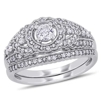 Mimi & Max 1/2ct Tw Diamond Cluster Bridal Set 10k White Gold