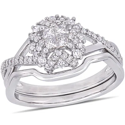 Mimi & Max 1/2ct Tw Diamond Criss Cross Bridal Ring Set Sterling Silver In White