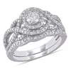 Mimi & Max 1/2ct Tw Diamond Double Halo Twist Bridal Set 14k White Gold In White